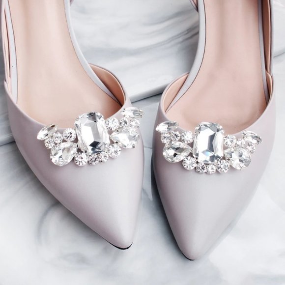 Shoe clips wedding elegant silver tone crystal new - Picture 4 of 7